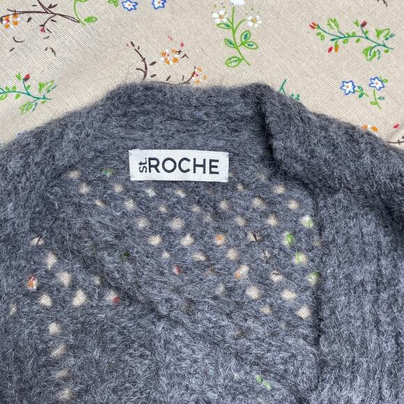 St. Roche Cora Belted Cable Knit Cardigan Sweater Gray Size XS Alpaca Warm Cozy - Picture 6 of 9